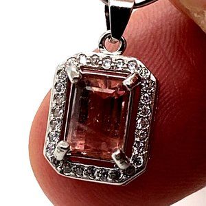 Red Tourmaline 2.02ct White Gold Silver Pendant